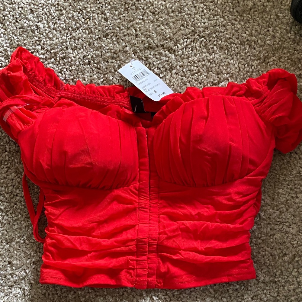 Windsor Scarlet Ruched Off-Shoulder Blouse